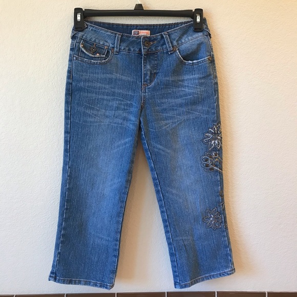 Faded Glory Denim - Faded Glory Denim Blue Jeans Womens Size 4 Capris Embellished Bling Painted